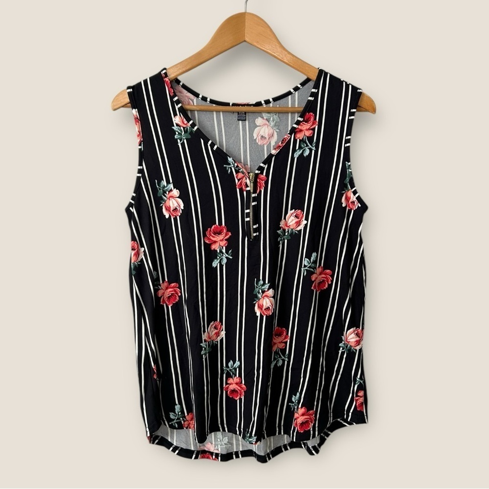 Magazine Floral Striped V-Neck Tank
